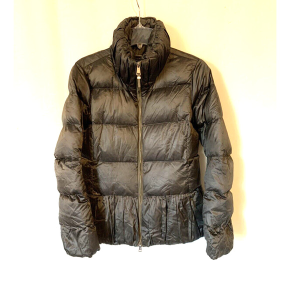 Ralph Lauren Womens Down Puffer Coat Large Green Zip Pockets Mock Neck